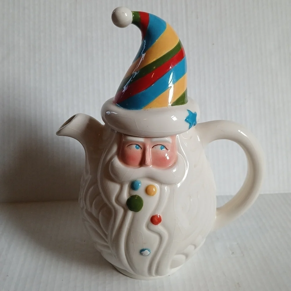 Department 56 Teapot Santa Claus Wizard Rainbow Hat Ceramic Hand Painted Gifts